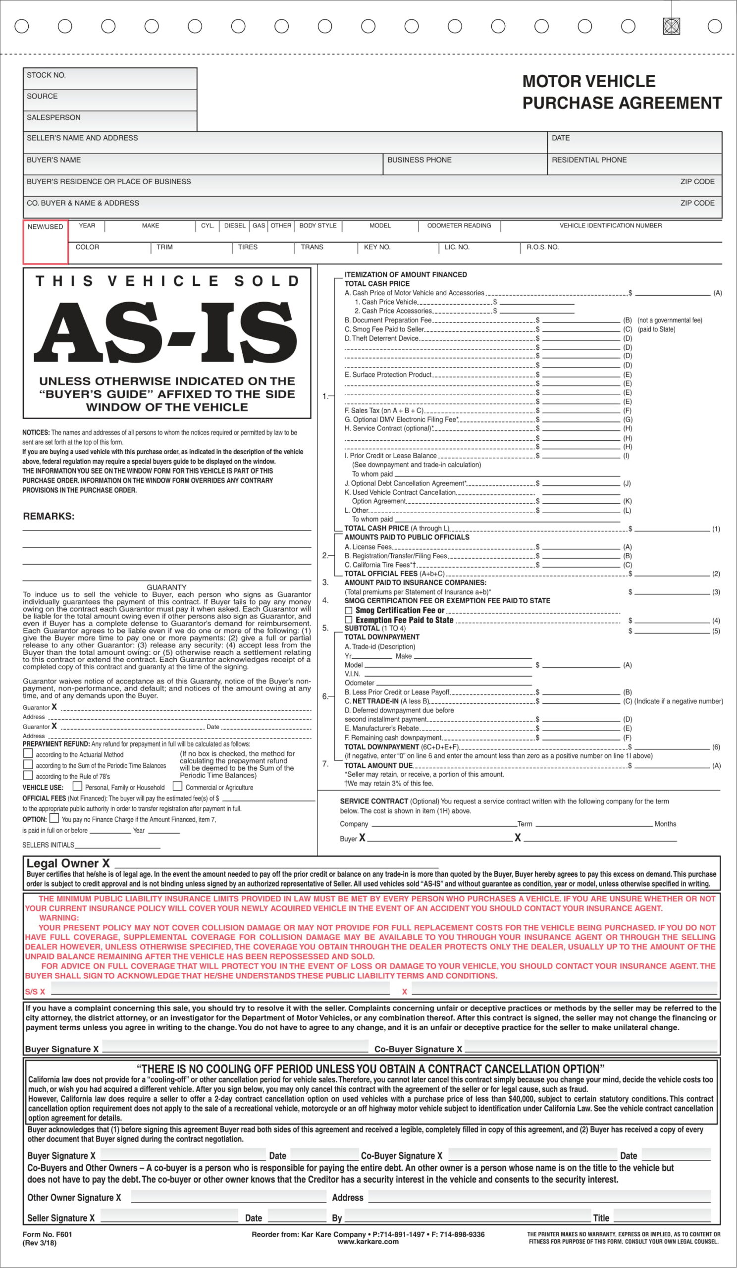 CALIFORNIA MOTOR VEHICLE PURCHASE AGREEMENT Karkare CALIFORNIA MOTOR VEHICLE PURCHASE AGREEMENT Karkare